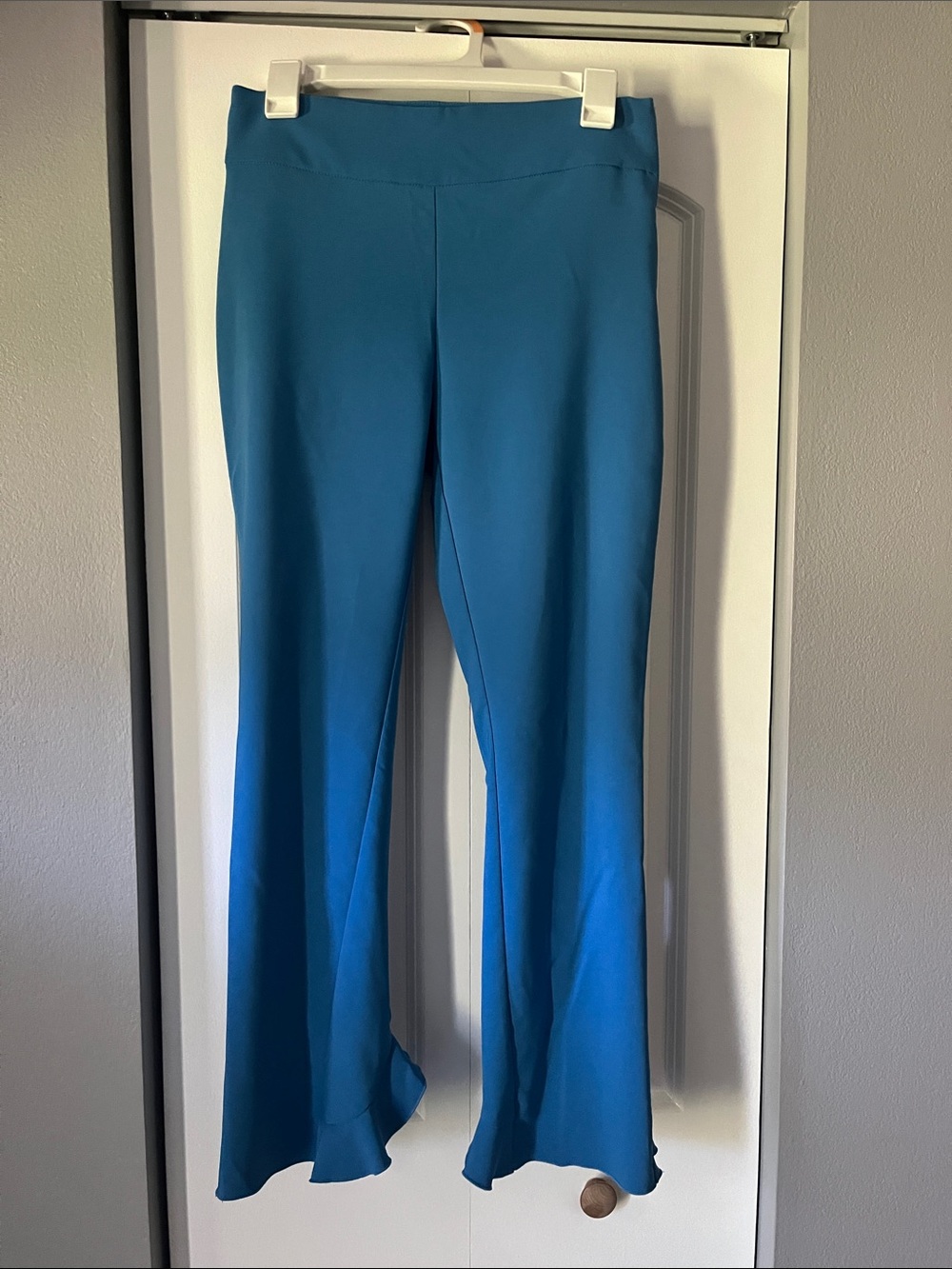 I.N.C Blue Slight Flare Pants With Ruffle Detail- Comfortable Stretch
